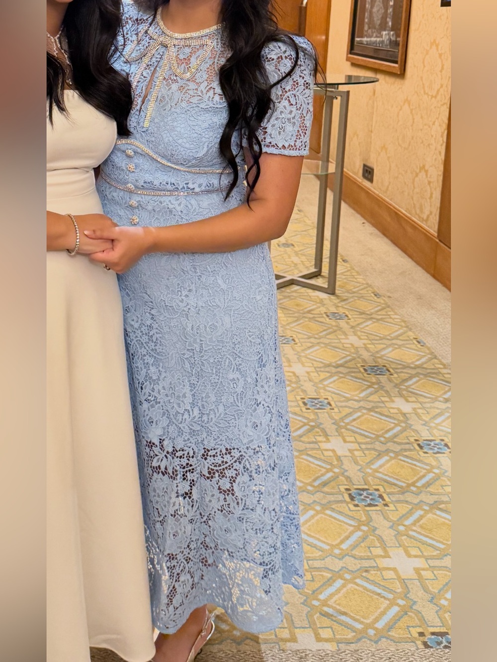 Self-Portrait Powder Blue Floral Lace Midi Dress - Picture 4 of 4